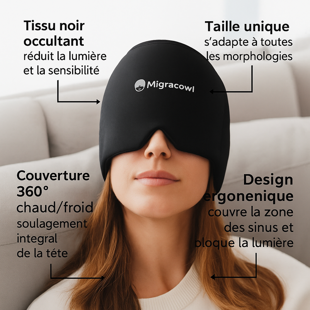 MigraCowl™ – Bonnet Thérapeutique | Anti-Migraine Chaud/Froid
